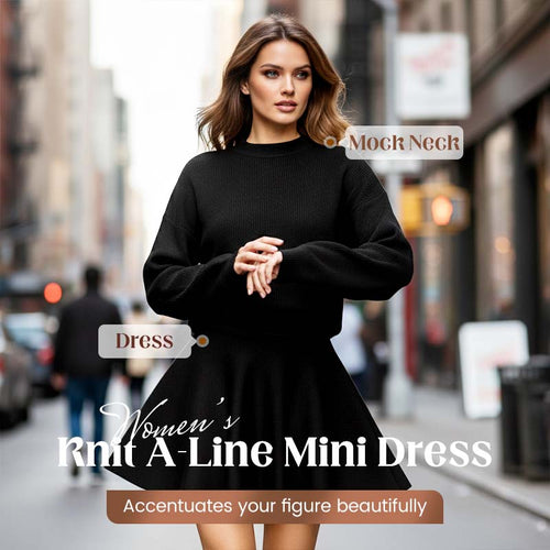 💖New Arrival 50% OFF💖—Women's Mock Neck Knit A-Line Mini Dress