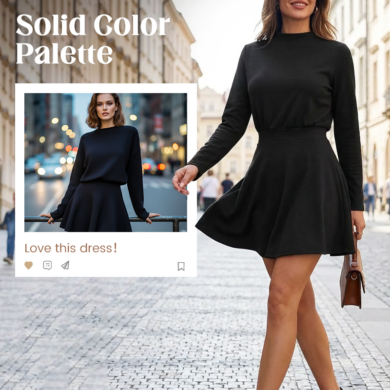 💖New Arrival 50% OFF💖—Women's Mock Neck Knit A-Line Mini Dress