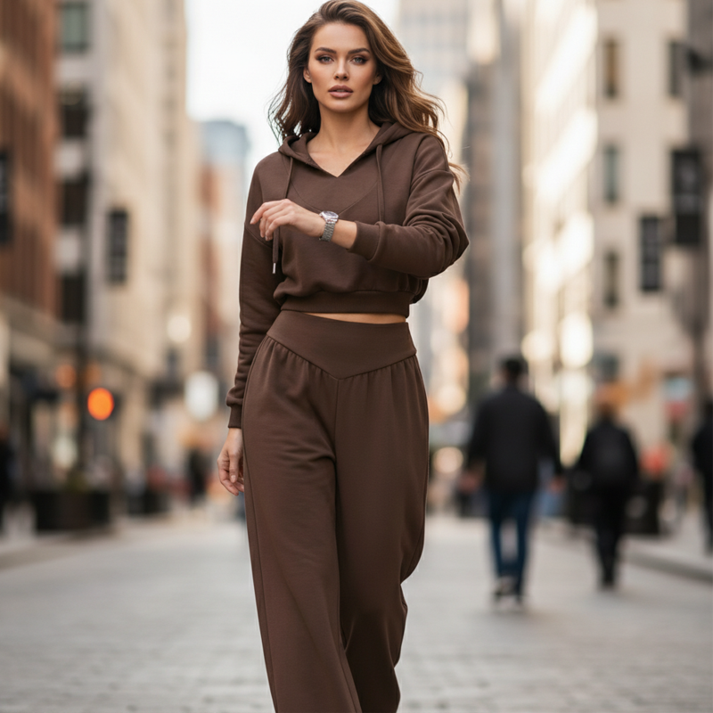 Women's Crop Hoodie & Wide-Leg Pants Set