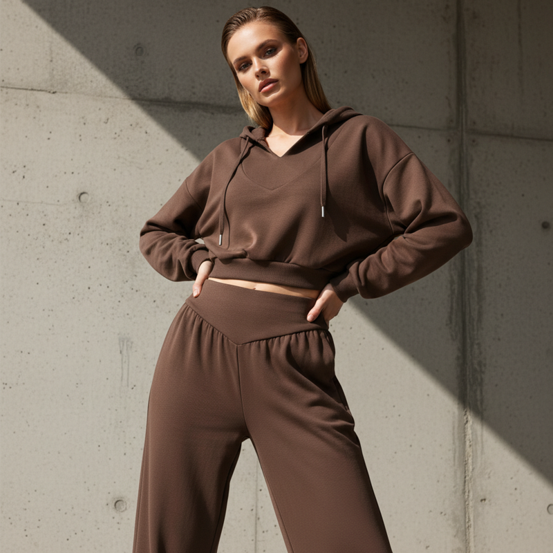 Women's Crop Hoodie & Wide-Leg Pants Set